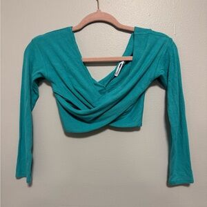 Fashion Nova Teal Wrap Around Ribbed Crop Top